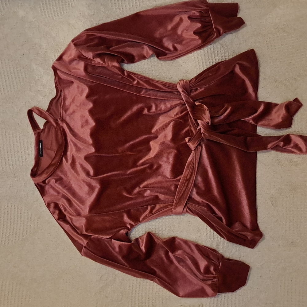 FASHION NOVA One Shoulder Cut Out Velour Long Sleeve Top
